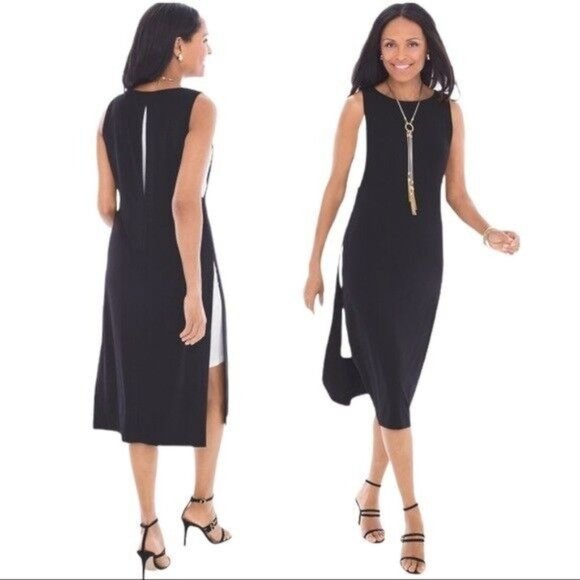 Chico's Dresses & Skirts - $139 Chico's Slinky Knit Layered Midi Dress Sleeveless Black White Size 3 Xlarge